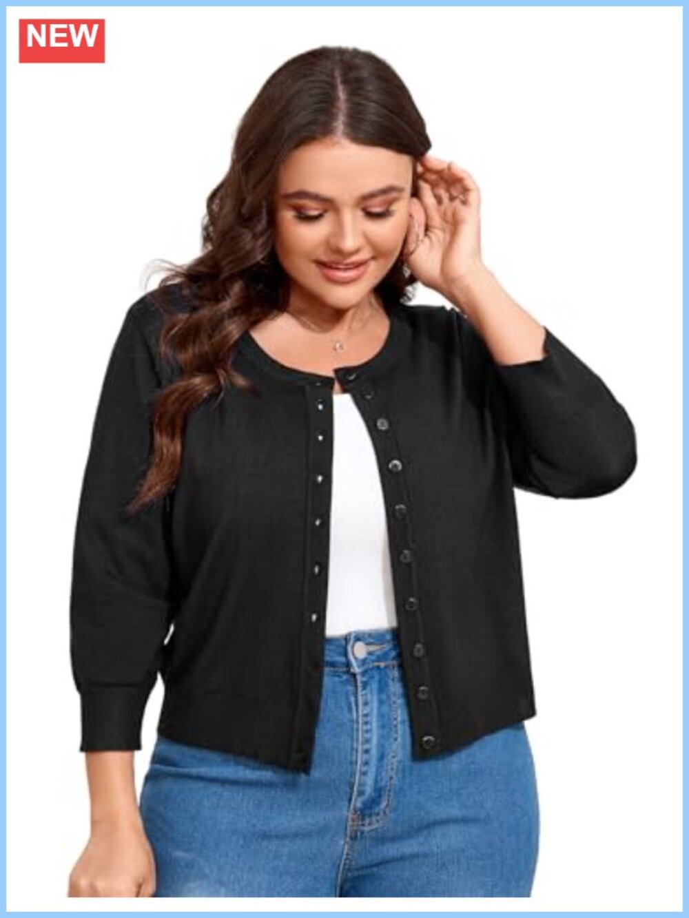Women's Plus Size Open Front Cardigan 3/4 Sleeve Knit Shrug Bolero